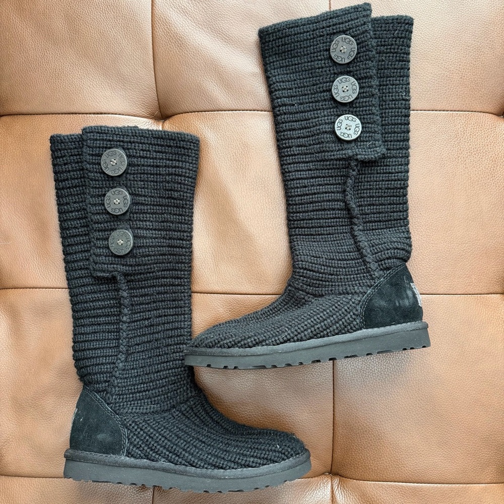 UGG Black Sweater Knit Button Boots Size 6